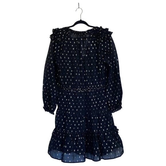 ANTHROPOLOGIE Current Air Ruffled Metallic Dot Mini Dress Black Gold Size Large - Picture 3 of 10